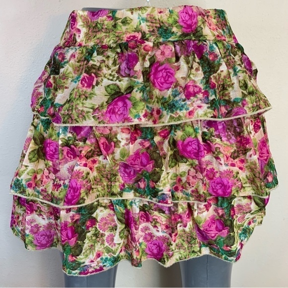 Small Y2k Vintage Floral Ruffle Skirt Cotton Mini Cottage Peasant Juniors 3 5 - Picture 4 of 9